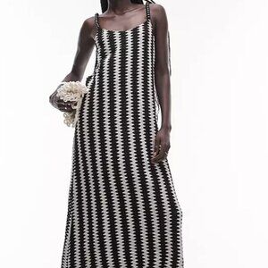 Topshop Crochet Beaded Strap Midi Dress - Black & White